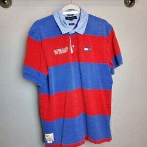 Tommy Hilfiger Men's Polo Size XL Red Blue Trim Fit 1985 Hilfiger Classics 2010